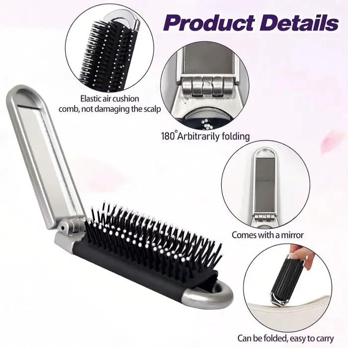 Mini brosse à cheveux pliante 2 en 1, peigne de Massage de la tête, antistatique, Portable, miroir,