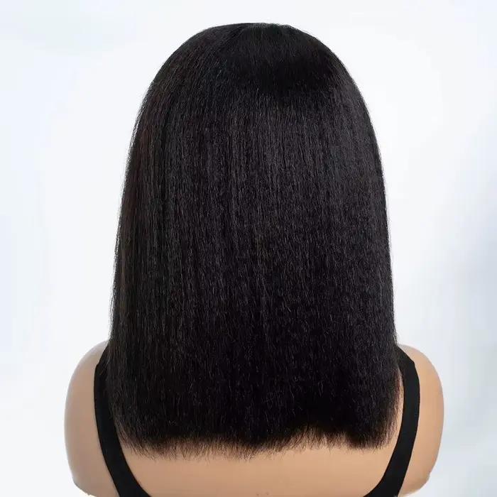 Perruque Lace Wig naturelle sans colle, cheveux crépus lisses, avec raie latérale, 14 pouces, naissa