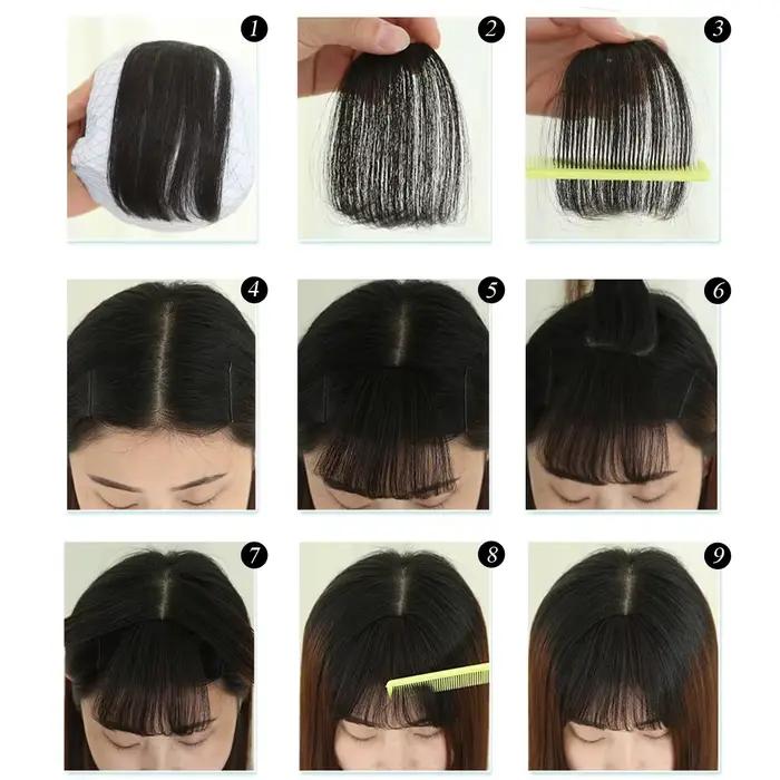 Frange à Air synthétique naturelle courte marron noir, Extension de faux cheveux, 1 Clip, postiches,