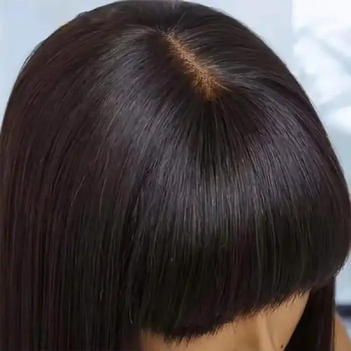 3X1 Middle Part Lace Wig Bob Wigs Full Machine Made Bone Straight Human Hair Wigs With Bangs Short B