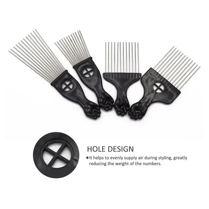 Peigne fourchette Afro en acier inoxydable, brosse de coiffure à dents larges, épingles métalliques,