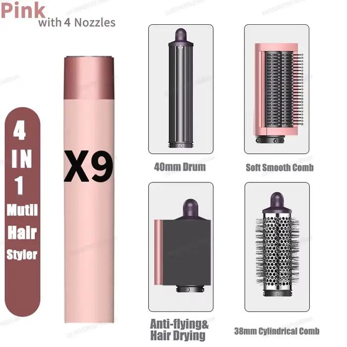 Sèche-cheveux multi-styles amélioré 1500W avec fûts auto-bouclants 30/40mm et buse lissante, brosse
