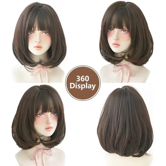 7JHH perruques courte droite chocolat Bob perruque pour les femmes quotidien haute densité synthétiq