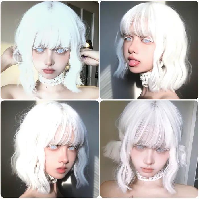 EASIHAIR – perruques synthétiques Bob courtes blanches, cheveux naturels Lolita courts et ondulés av