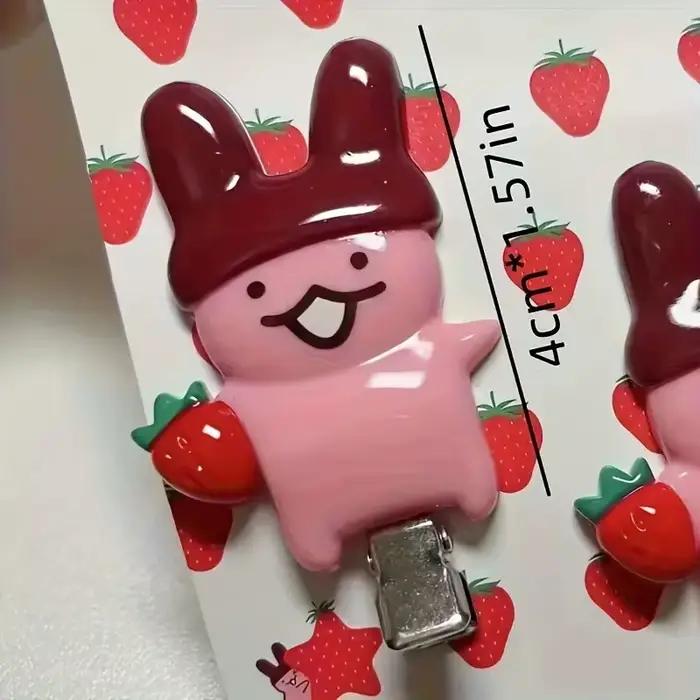 Épingles à cheveux lapin chocolat fraise, 4 pièces, Design de dessin animé mignon, accessoires pour