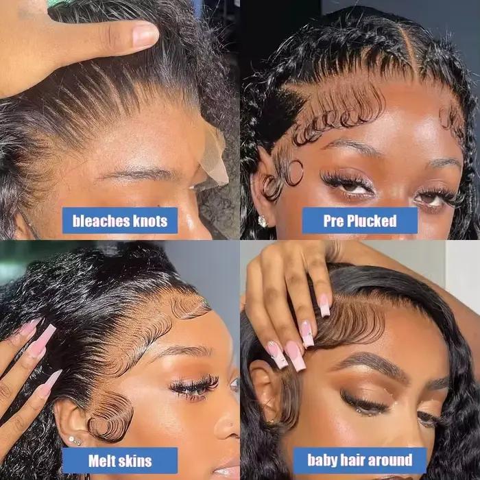 Perruques Bob Courtes Bouclées à 200% de Densité, Cheveux Humains, Perruque Bob Ondulée Profonde, Pe