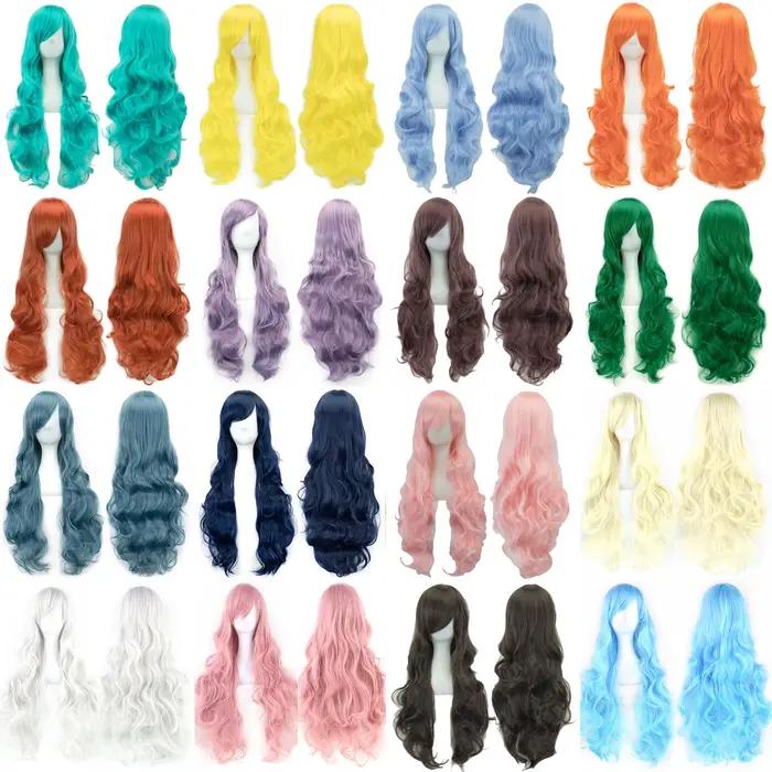 Soowee cheveux synthétiques longs bouclés perruque verte postiche rose noir fête cheveux Cosplay per