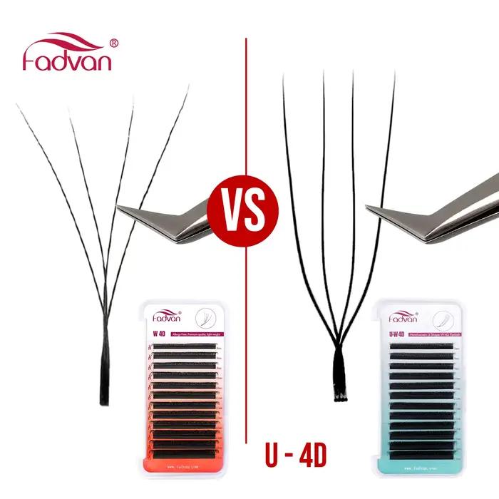 FADVAN Cils en U YY 3D 4D 5D, lot de 10 paires, noir mat, naturels, souples, éventails étroits, 12 l