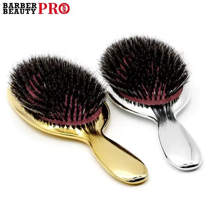 Brosse à cheveux ovale en poils de sanglier, couleur or et argent de luxe, peigne antistatique, peig