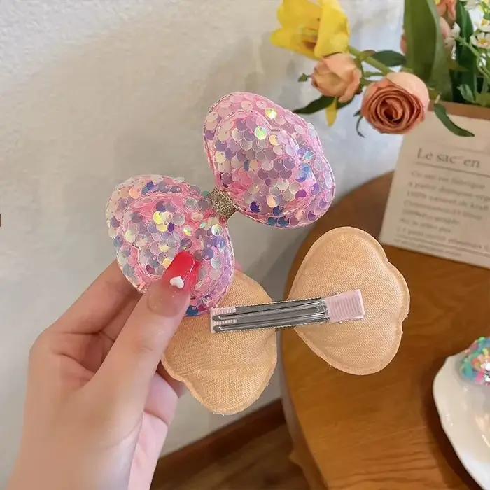 Pinces à cheveux longues à paillettes de couleur dégradée, 5 pièces, grand nœud, pour filles et enfa