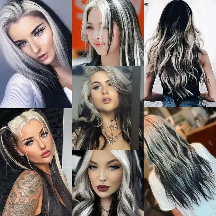 Extensions capillaires synthétiques noires longues et lisses, 12 pièces, postiches colorées à reflet
