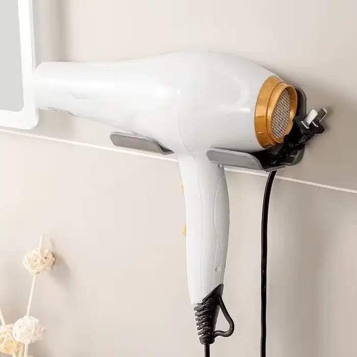 Support mural pour sèche-cheveux de salle de bain, sans perçage, adhésif puissant, en plastique durable, pour accessoires, 1/2 pièces