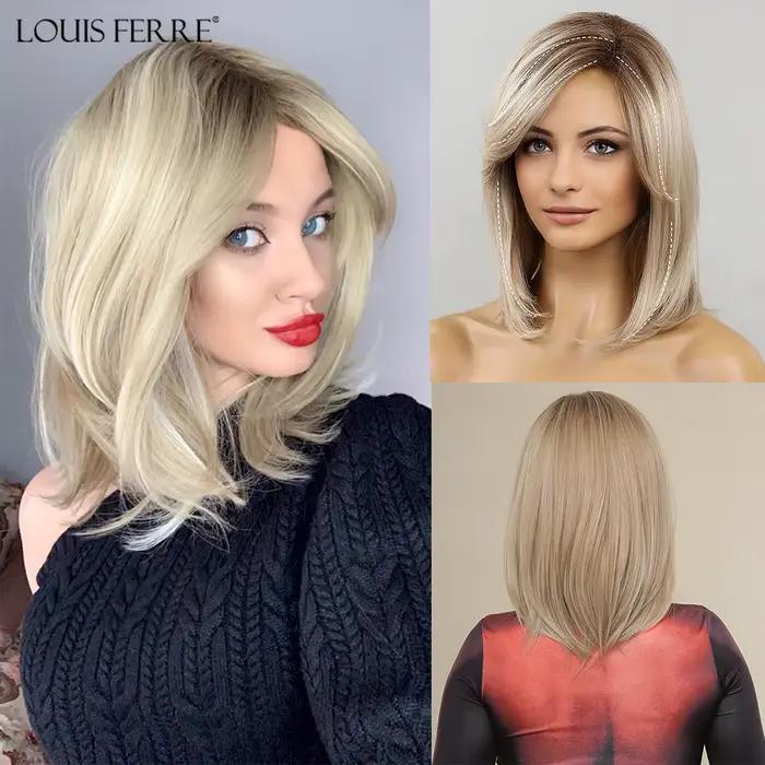 Modiis Ferre-Perruque synthétique courte lisse blonde pour femme