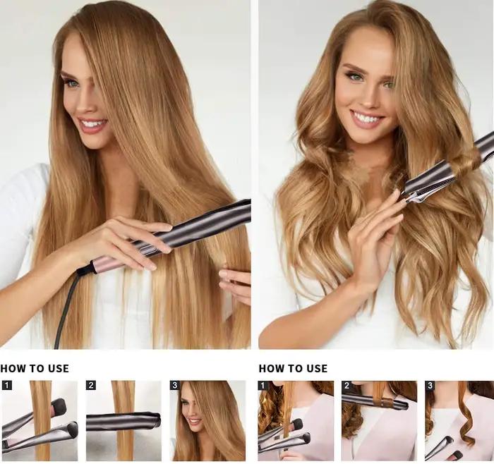 Fer plat 2 en 1 Pro or titane, bigoudi torsadé et fer à lisser, Anti-frisottis pour lisser les cheveux, outil de coiffure