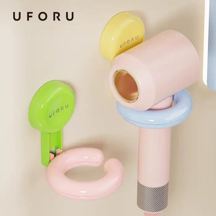 UFORU Support mural pour sèche-cheveux, organisateur de salle de bain domestique sans perçage, à ventouse, Dopamine Organizer