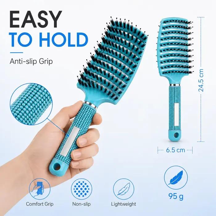 Brosse à cheveux démêlante à picots en nylon et poils de sanglier, séchage rapide, anti-frisottis, pour cheveux humides et secs, masseur de cuir chevelu