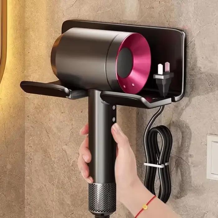 Support mural pour sèche-cheveux de salle de bain, sans perçage, adhésif puissant, en plastique durable, pour accessoires, 1/2 pièces