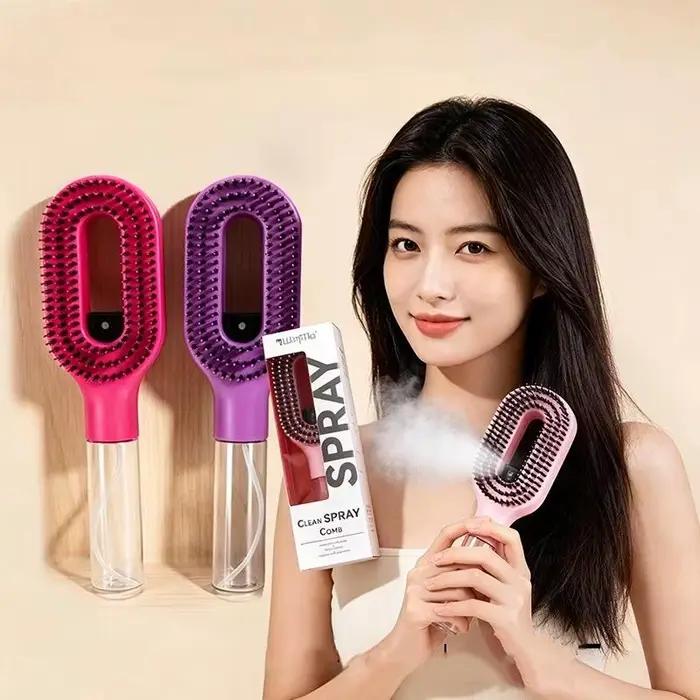 Brosse à cheveux pulvérisatrice d'eau rechargeable, peigne de massage antistatique à poils doux pour le coiffage