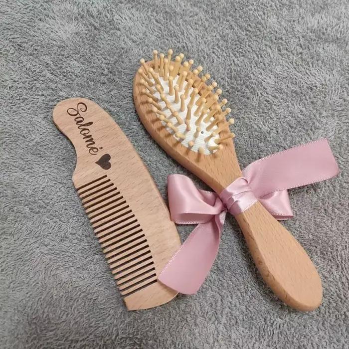 Brosse à cheveux et peigne en bois naturel pour bébé