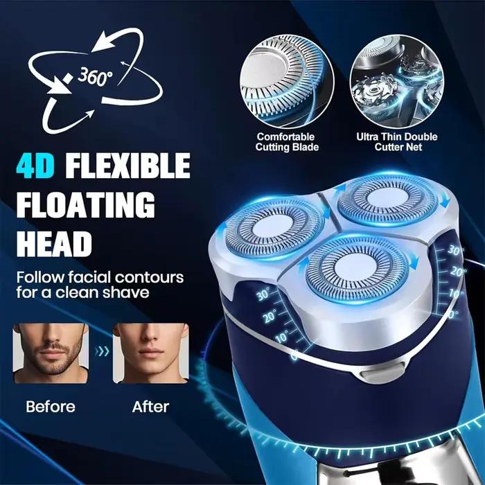 Rasoir électrique 2 en 1 pour homme avec tête flottante 3D | Chargeur Type-C