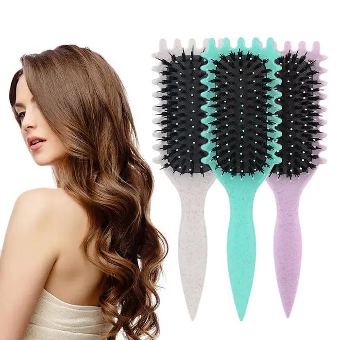 Brosse démêlante et coiffante sans douleur, peigne à queue de rat incurvé anti-rayures à poils doux, outil de coiffure pour boucles