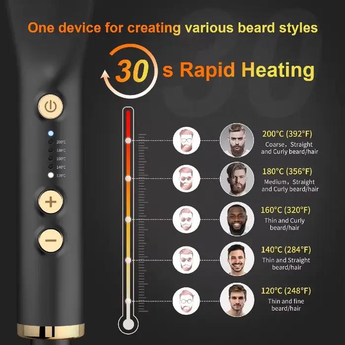 Brosse lissante pour barbe, peigne chauffant, peigne multifonctionnel pour hommes, lisseur de barbe, peigne en céramique, styler capillaire rapide
