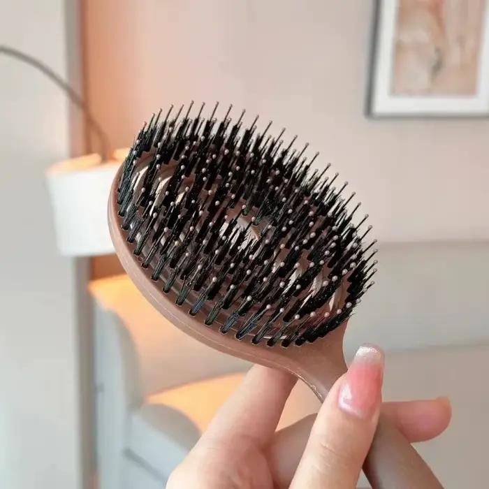 1 pièce Brosse à cheveux ronde démêlante en poils de sanglier pour le volume