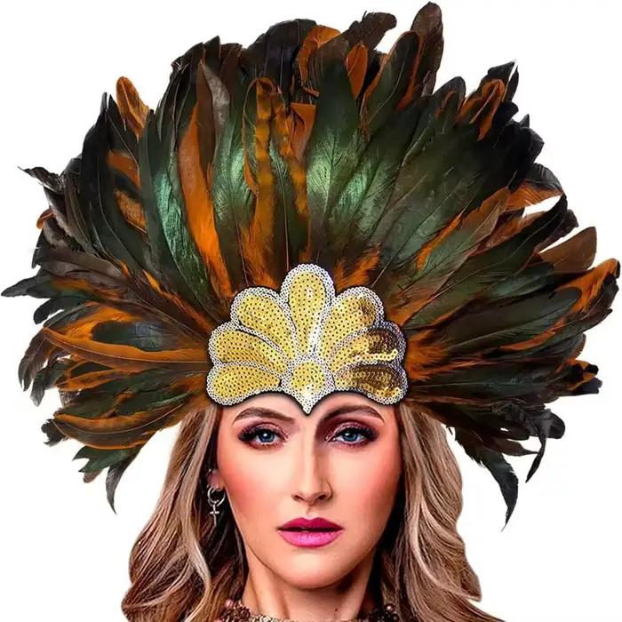 Hotselling carnaval fête plume bandeaux pour femmes Cosplay spectacle de danse coiffure indien
