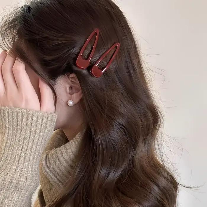 2 pinces à cheveux bordeaux, pinces BB antidérapantes, durables, rectangulaires, élégantes et minimalistes, accessoires pour cheveux pour tresses