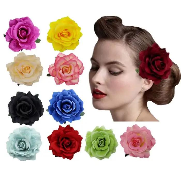 Pince à cheveux en tissu floqué Rose Rouge Flamenco