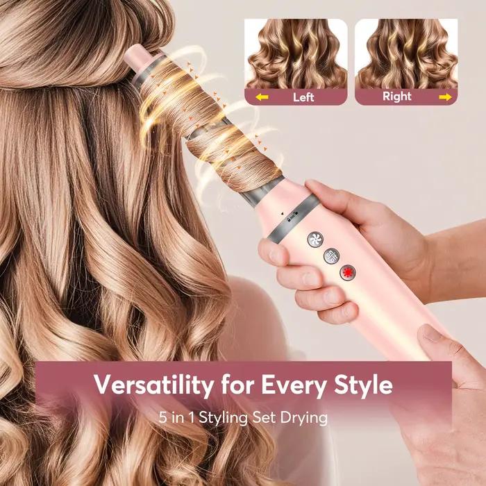 Styler à air chaud 5 en 1 avec sac de voyage - Sèche-cheveux brosse professionnel haute vitesse 1200W avec boucleurs automatiques à enroulement rapide