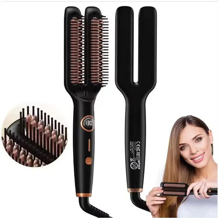 Brosse Lissante Électrique Chauffante Tout-en-un – Fer Plat Anti-Frisottis pour Cheveux Lisses – Peigne Lisseur