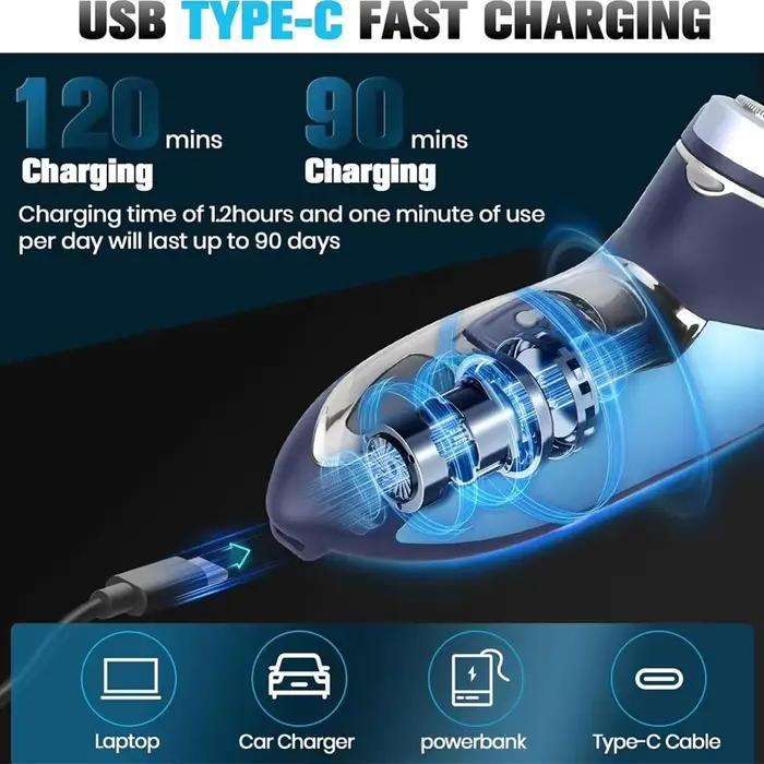 Rasoir électrique 2 en 1 pour homme avec tête flottante 3D | Chargeur Type-C
