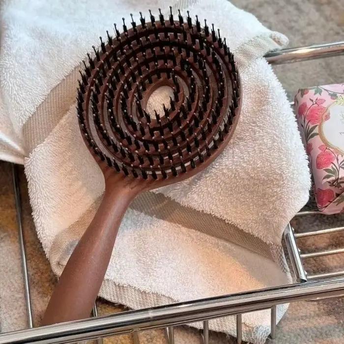 1 pièce Brosse à cheveux ronde démêlante en poils de sanglier pour le volume