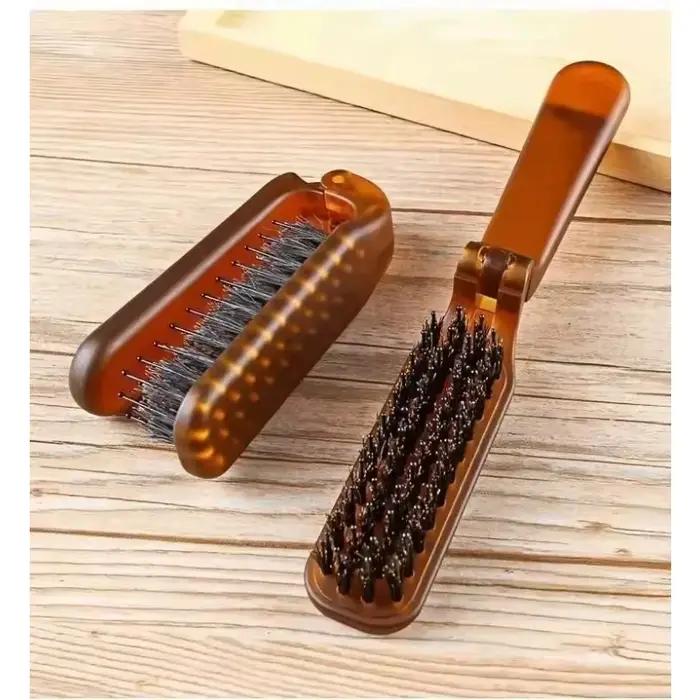 Brosse à cheveux pliable portable en poils de sanglier