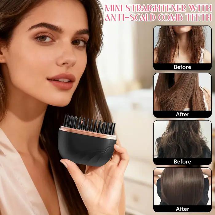 Nouveau Mini Lisseur Portable Rechargeable 2026 – Brosse Lissante Anti-Brûlure Sans Fil à Chargement