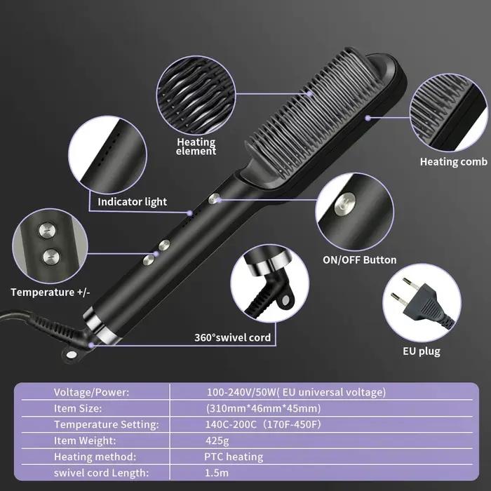 Brosse lissante chauffante ionique avec protection anti-brûlure