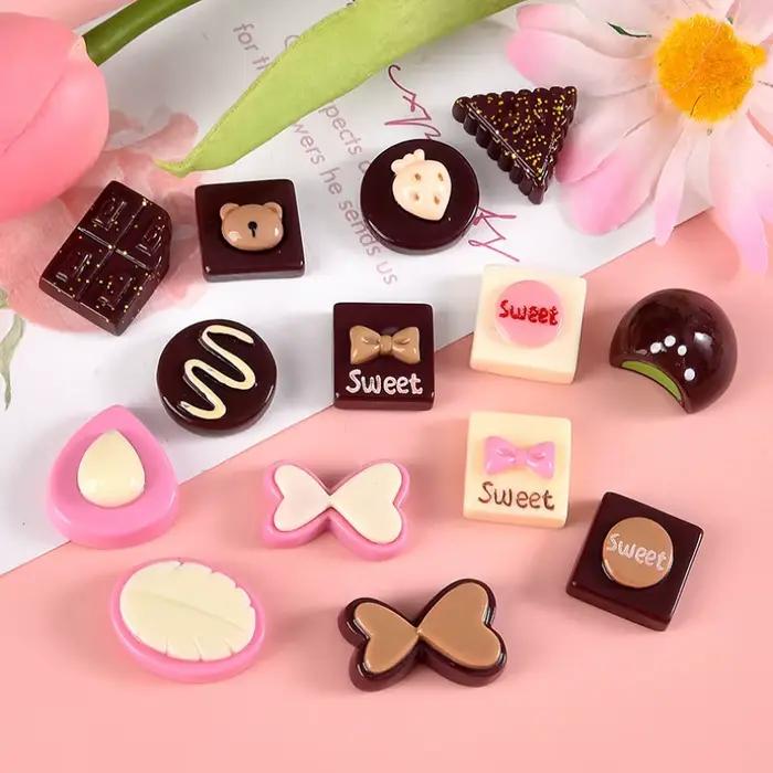 10 pièces chocolat brillant pour épingle à cheveux résine Cabochon Flatback Scrapbooking ornements pour artisanat
