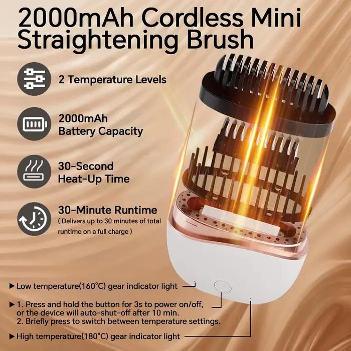 Mini lisseur USB rechargeable - Brosse lissante anti-brûlure