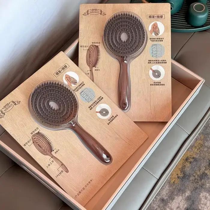 1 pièce Brosse à cheveux ronde démêlante en poils de sanglier pour le volume