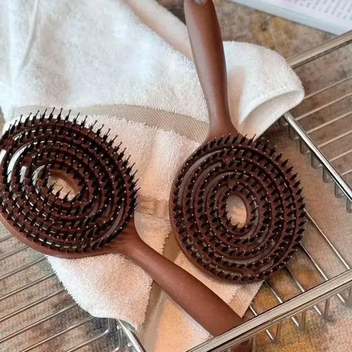 1 pièce Brosse à cheveux ronde démêlante en poils de sanglier pour le volume