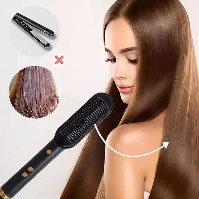 Lisseur de cheveux électrique brosse mode professionnelle chauffage rapide fer à lisser en céramique