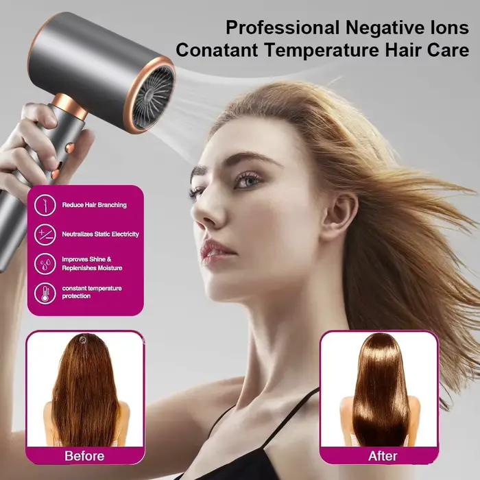 Sèche-cheveux professionnel à ions négatifs, 3ème vitesse, avec fonction de brosse à Air à vent chaud et froid, outil de Salon à forte puissance