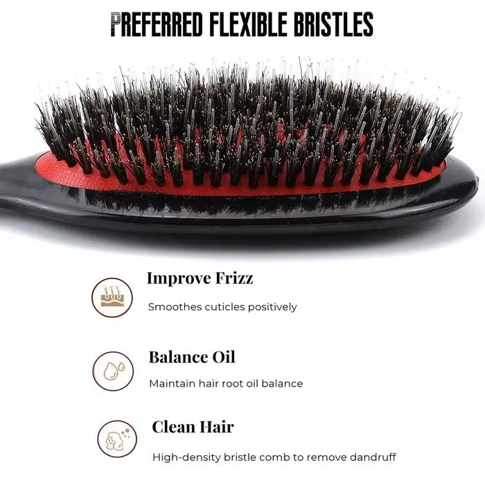 Brosse à cheveux en poils de sanglier avec manche en bois