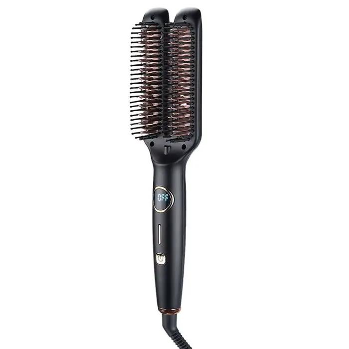 Brosse lissante et fer à boucler multifonction 2 en 1, en céramique, électrique, pour le coiffage
