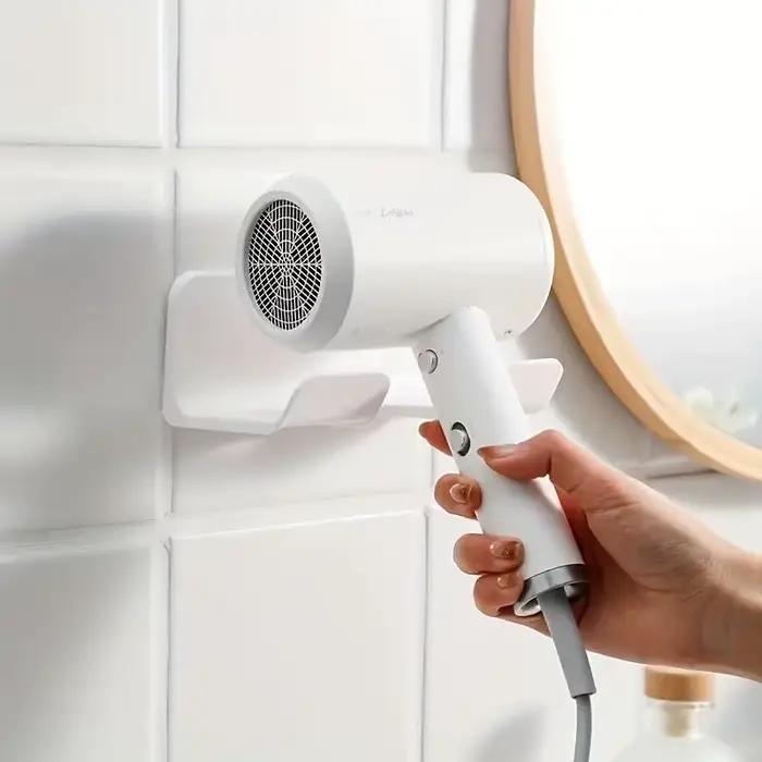 Support mural pour sèche-cheveux de salle de bain, sans perçage, adhésif puissant, en plastique durable, pour accessoires, 1/2 pièces