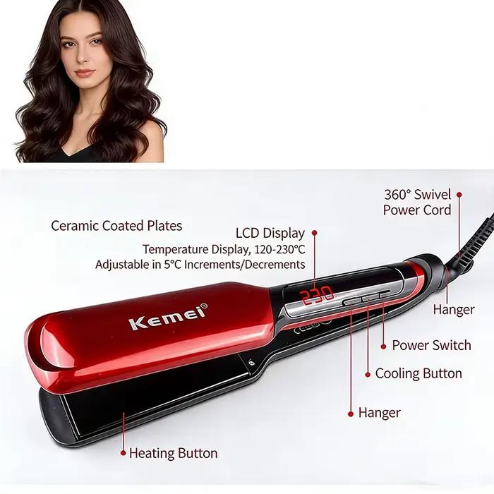 Lisseur professionnel KM-9620 multi-styles, outil de coiffure de qualité salon pour des coiffures parfaites, fer à lisser pour soins capillaires