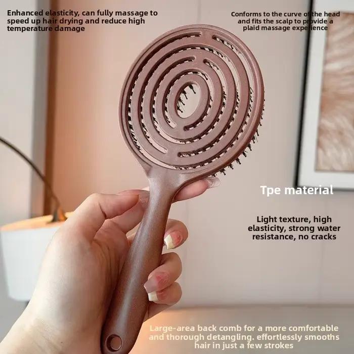 1 pièce Brosse à cheveux ronde démêlante en poils de sanglier pour le volume