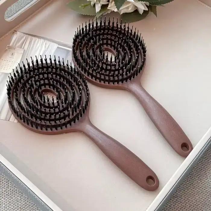1 pièce Brosse à cheveux ronde démêlante en poils de sanglier pour le volume