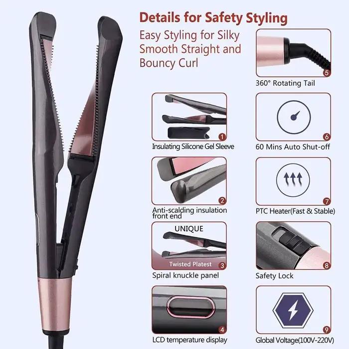 Fer plat 2 en 1 Pro or titane, bigoudi torsadé et fer à lisser, Anti-frisottis pour lisser les cheveux, outil de coiffure